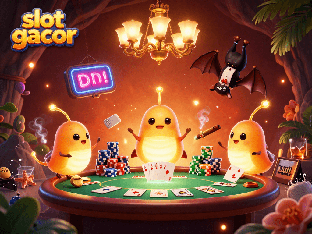 Menangkan slot gacor dengan suasana kasino yang meriah dan dealer bertema, dengan wajah ceria dan suasana bohemian.