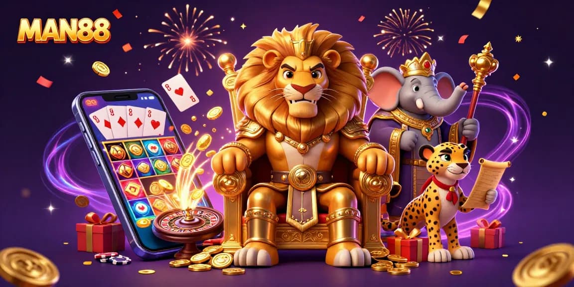 Experience the thrill of MAN88 with a magical casino atmosphere featuring vibrant characters and dynamic games.