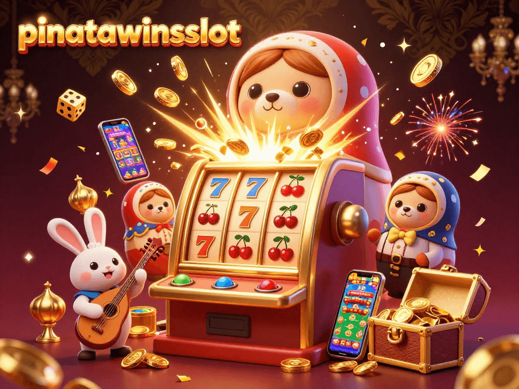 Experience the excitement of pinatawinsslot with a vibrant casino scene featuring a jackpot explosion and playful characters.