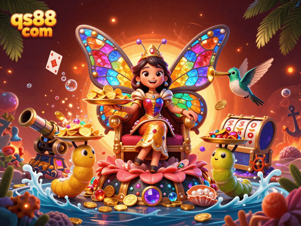Experience the vibrant world of qs88 com with a 3D casino illustration featuring colorful characters and gaming elements.