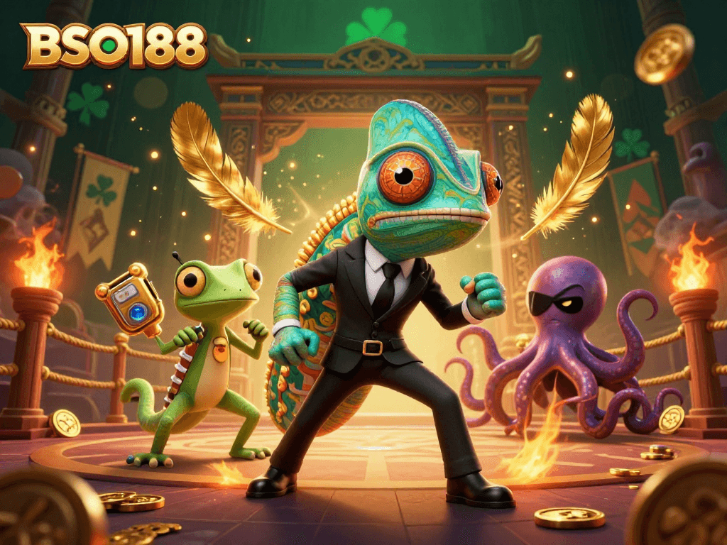 Engage with BSO188 as vibrant characters embody a thrilling casino experience filled with gold and action.