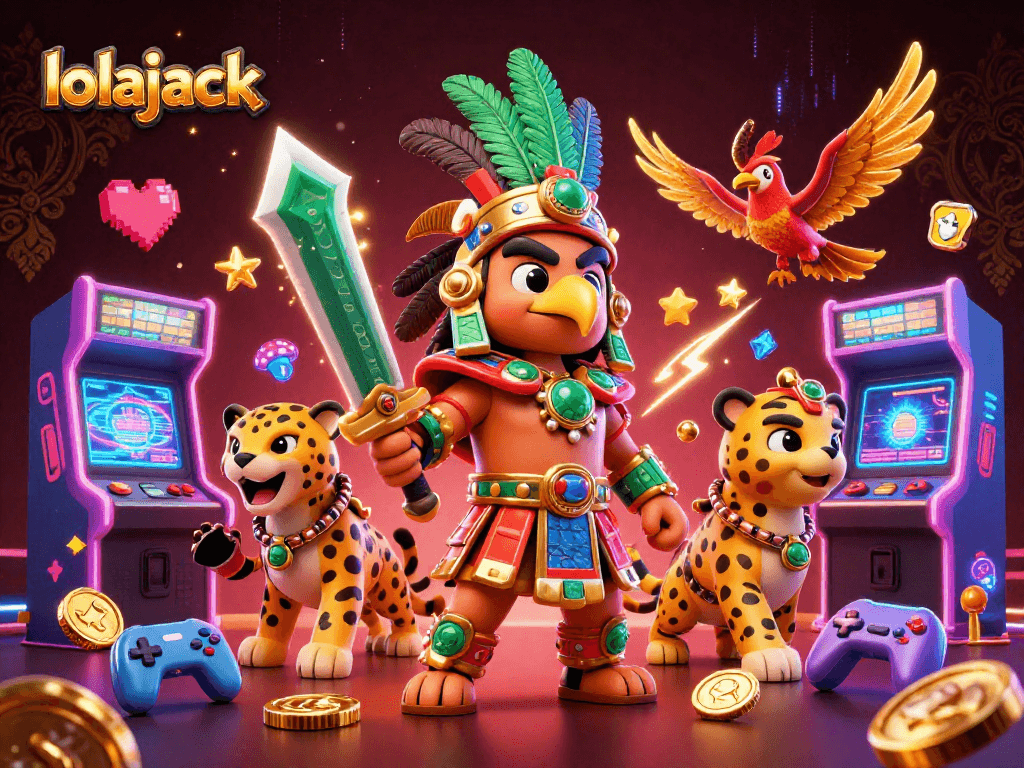 Experience thrilling gameplay with lolajack's vibrant casino illustration featuring Aztec warriors.