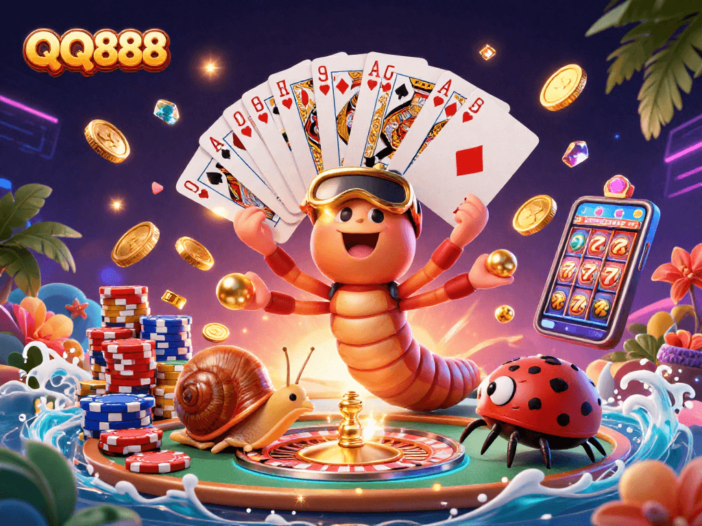 Join the excitement of QQ888 with dynamic casino characters and vibrant gaming elements