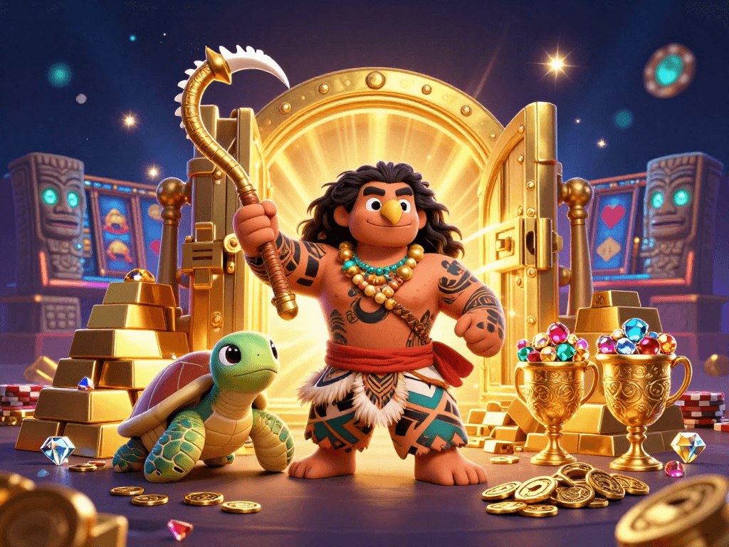 Experience the thrilling world of AO88 with vibrant casino characters and dazzling treasures.