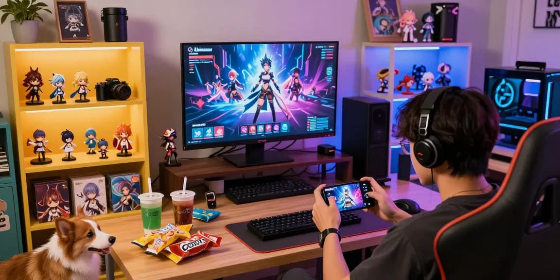 Exciting gacha168 gaming setup with interactive smartphone display and collectibles