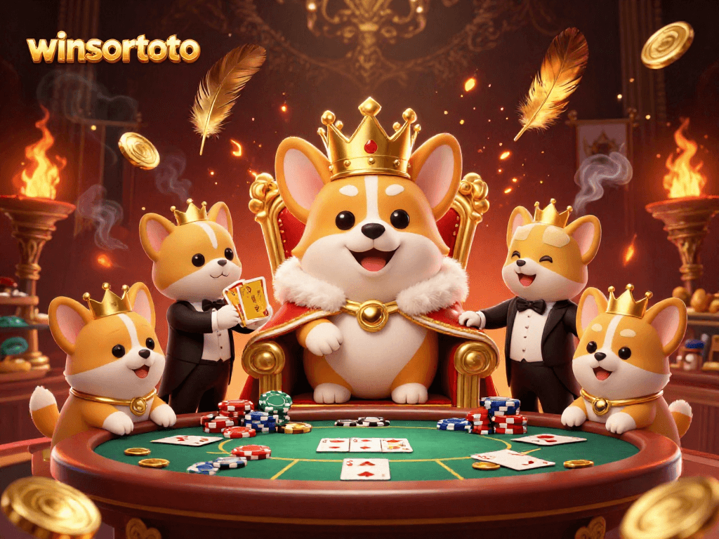 Menangkan taruhan di winsortoto dengan ilustrasi kartun 3D koran kerajaan kaya dan pembantu kucing.