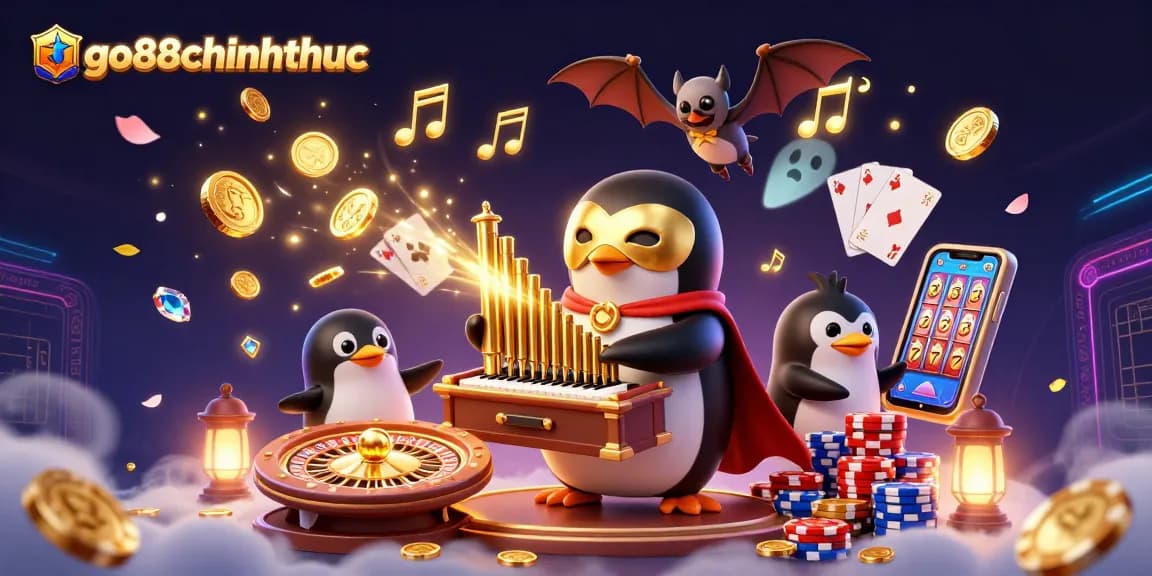 Experience wins at go88chinhthuc with vibrant casino elements and a playful penguin performance.