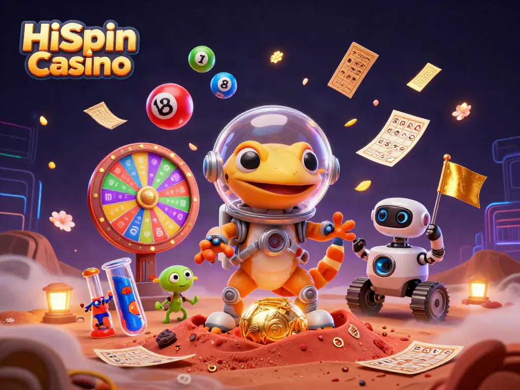 Enter the exciting world of HiSpin Casino with a thrilling Martian adventure, featuring a golden casino discovery.