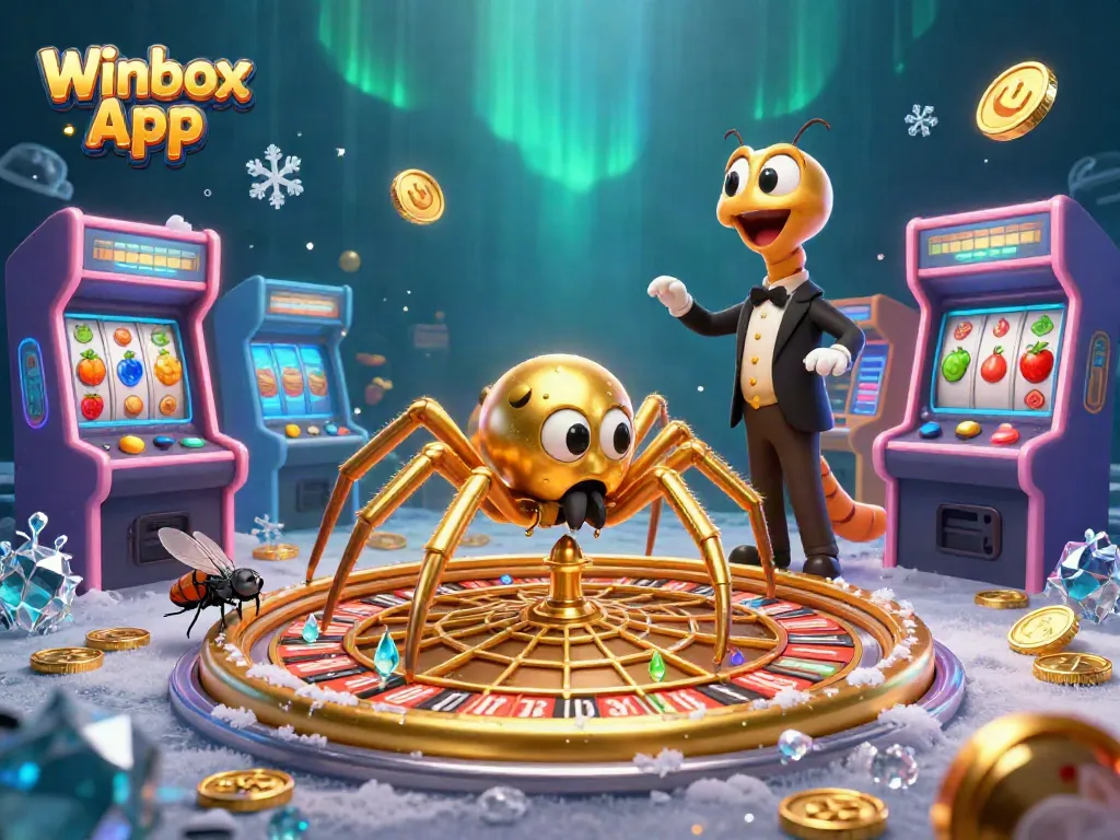 Engage in the Winbox App experience with a vibrant roulette scene, illustrated in detailed 3D art.