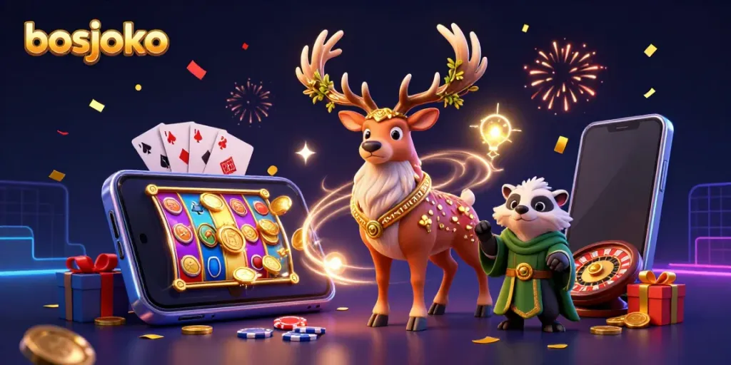 Experience the thrill of bosjoko with a vibrant slot game illustration featuring dynamic casino elements.