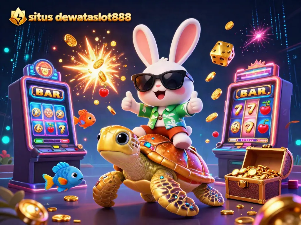 Permainan slot seru di situs dewataslot888 dengan karakter kartun lucu dan mesin slot.