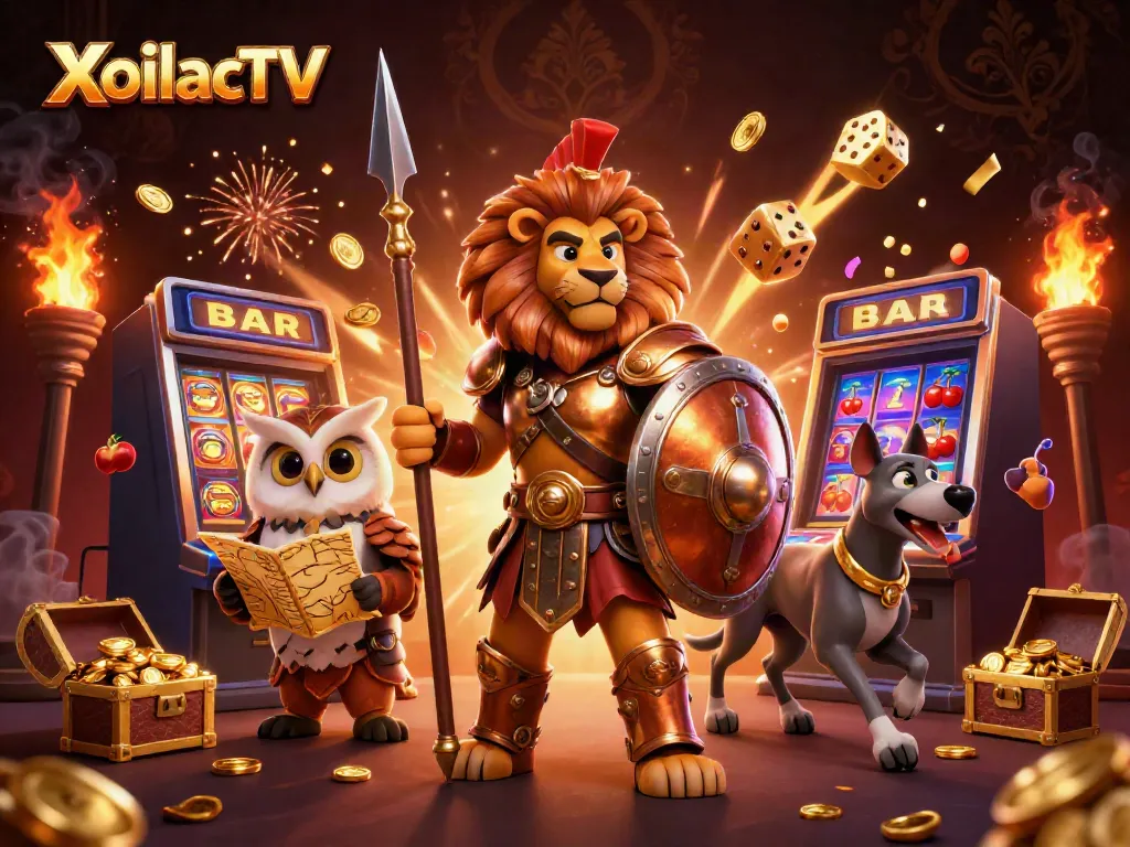 XoilacTV brings thrilling 3D casino action with slot machines, golden dice, and lively characters.