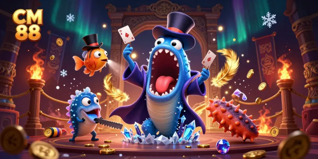 Experience thrilling magic tricks at CM 88’s vibrant gambling showcase featuring magical sea creatures.