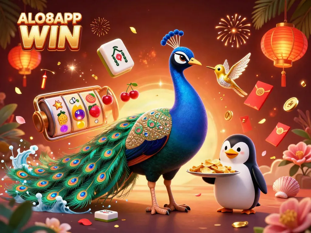 Experience vibrant gaming with ALO8APP WIN featuring playful characters and slot reels.