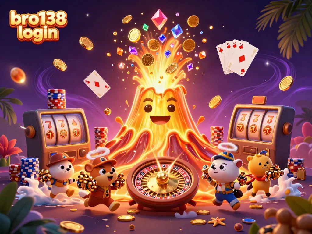 Experience the excitement of bro138 login with treasure-filled gaming elements and triumphant characters.