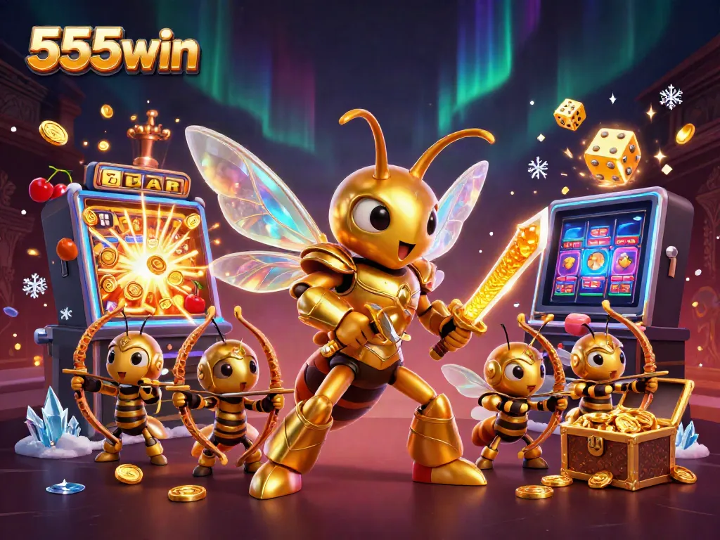 Join the 555win action with a dynamic scene of a golden hornet and jackpot excitement!