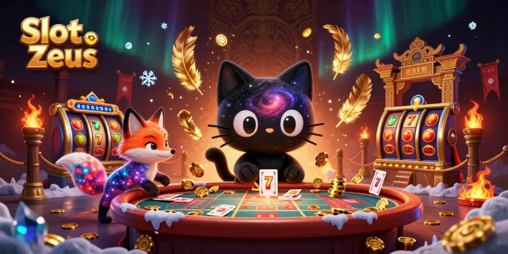 Slot Zeus menghadirkan suasana kasino dengan kucing hitam galaksi dan rubah nebula yang menarik.