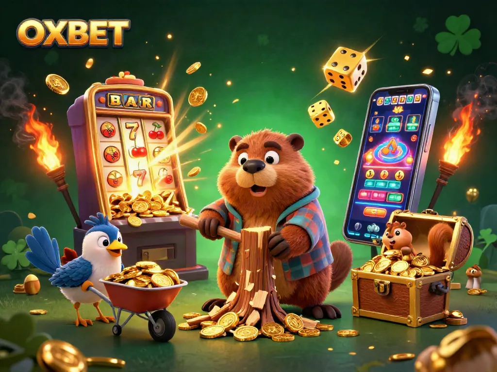 Experience thrilling wins at OXBET with a vibrant 3D casino scene showcasing dynamic characters and gold rewards.