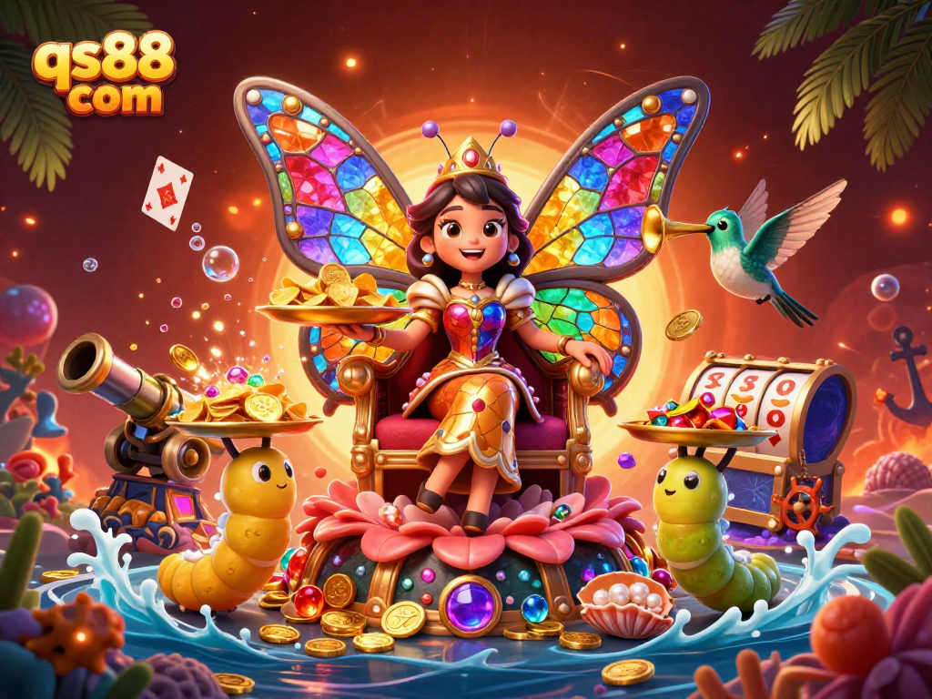 Experience the vibrant world of qs88 com with a 3D casino illustration featuring colorful characters and gaming elements.