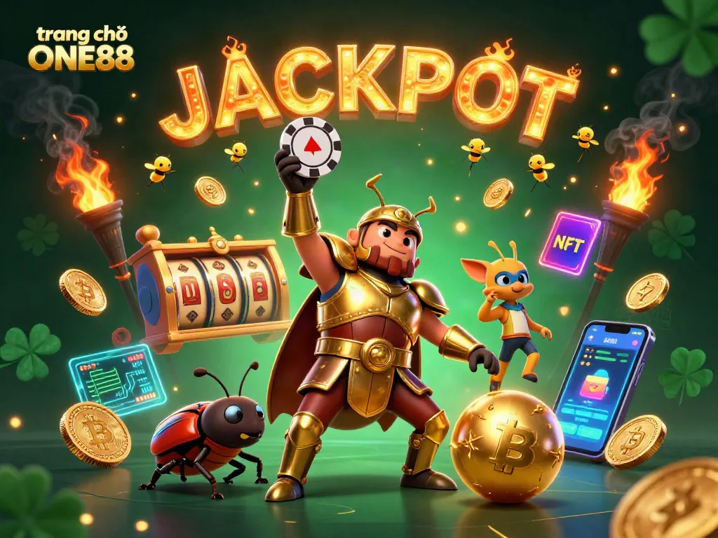 Experience the excitement of trang chủ ONE88 with a vibrant 3D illustration showcasing a victorious beetle and dynamic casino elements, highlighting top gaming fun.