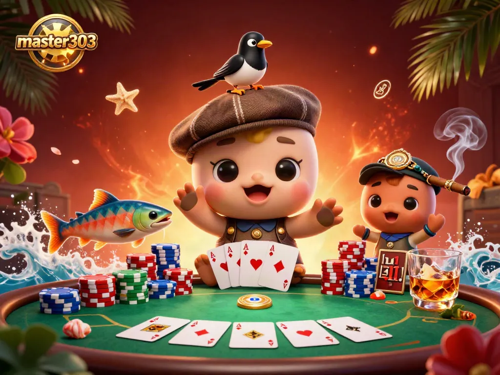Master303 menghadirkan permainan kasino penuh warna dengan bayi Nessie dan teman-teman di meja poker.