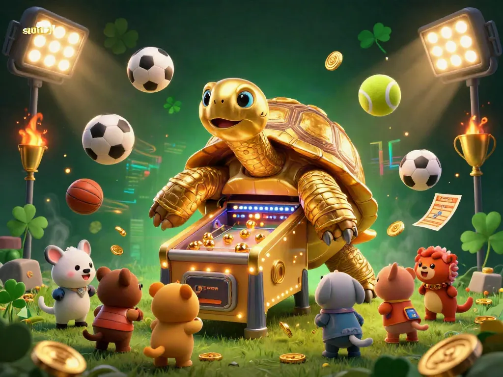 Menghadirkan situs 178, penyu emas raksasa berfungsi sebagai mesin pinball dengan antrian hewan kecil siap bermain dan meraih kemenangan.