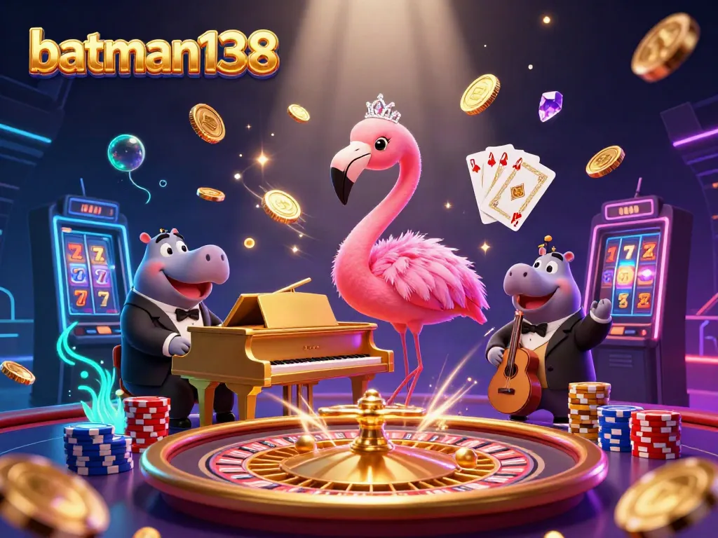 Play innovative casino games at batman138 with dynamic flamingo singer and vibrant casino elements.