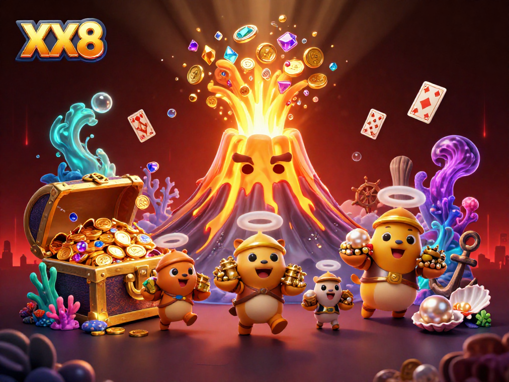 Experience thrilling wins at XX8 with a vibrant 3D casino scene full of treasures.