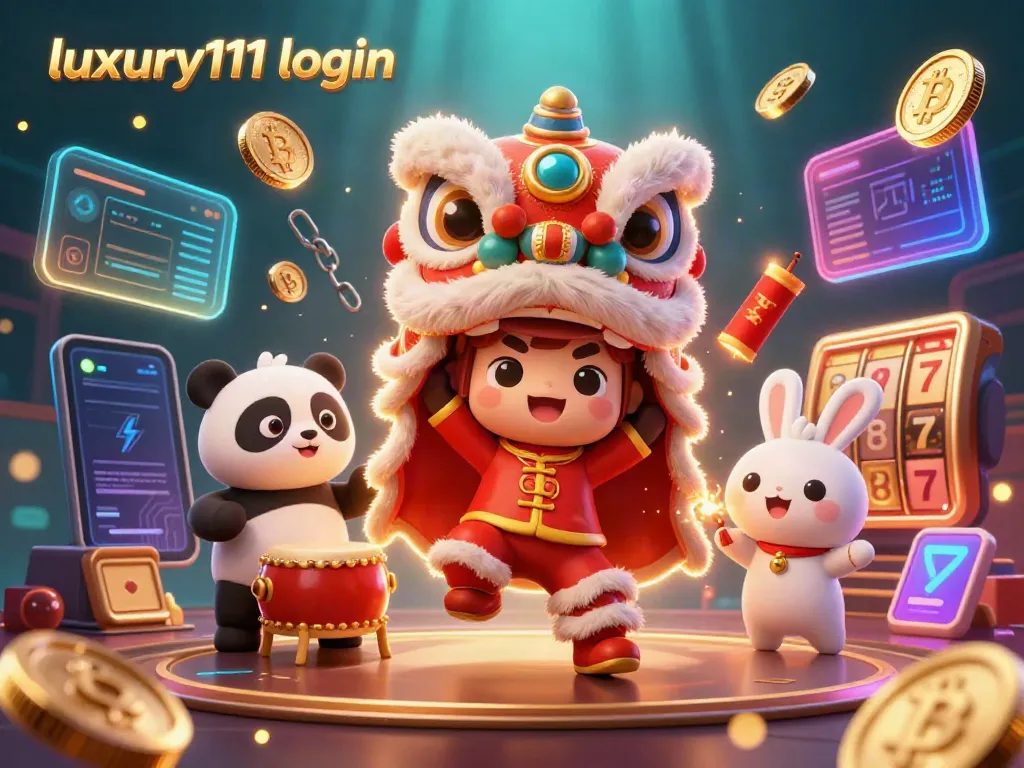 Engage with the vibrant luxury111 login scene featuring a lion dance and a vibrant casino atmosphere.