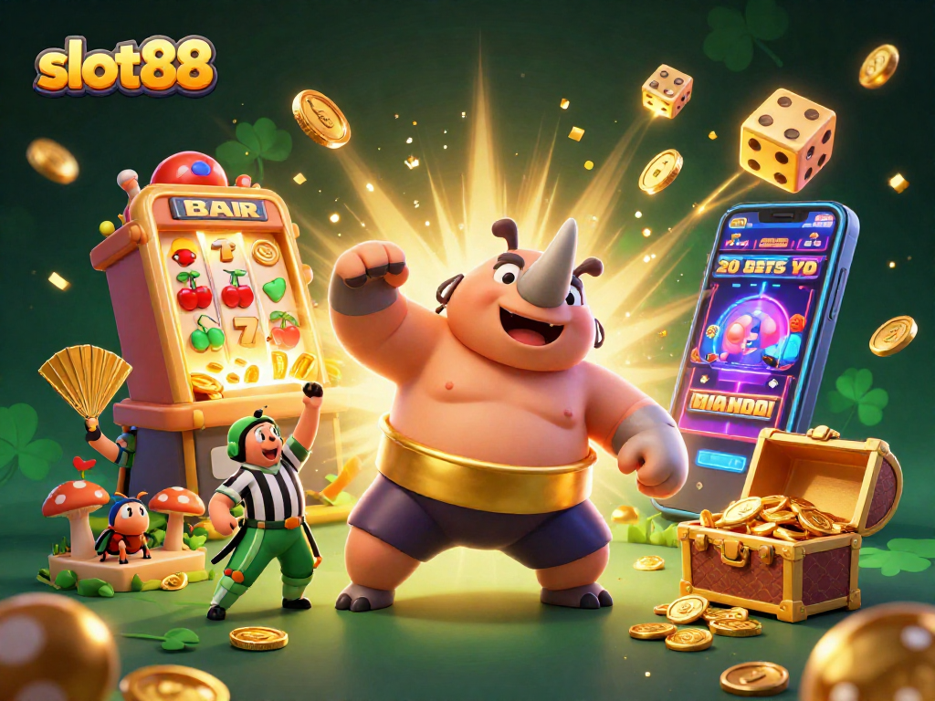 Experience the thrill of slot88 as a fierce rhinoceros beetle champion stomps through a jackpot explosion!