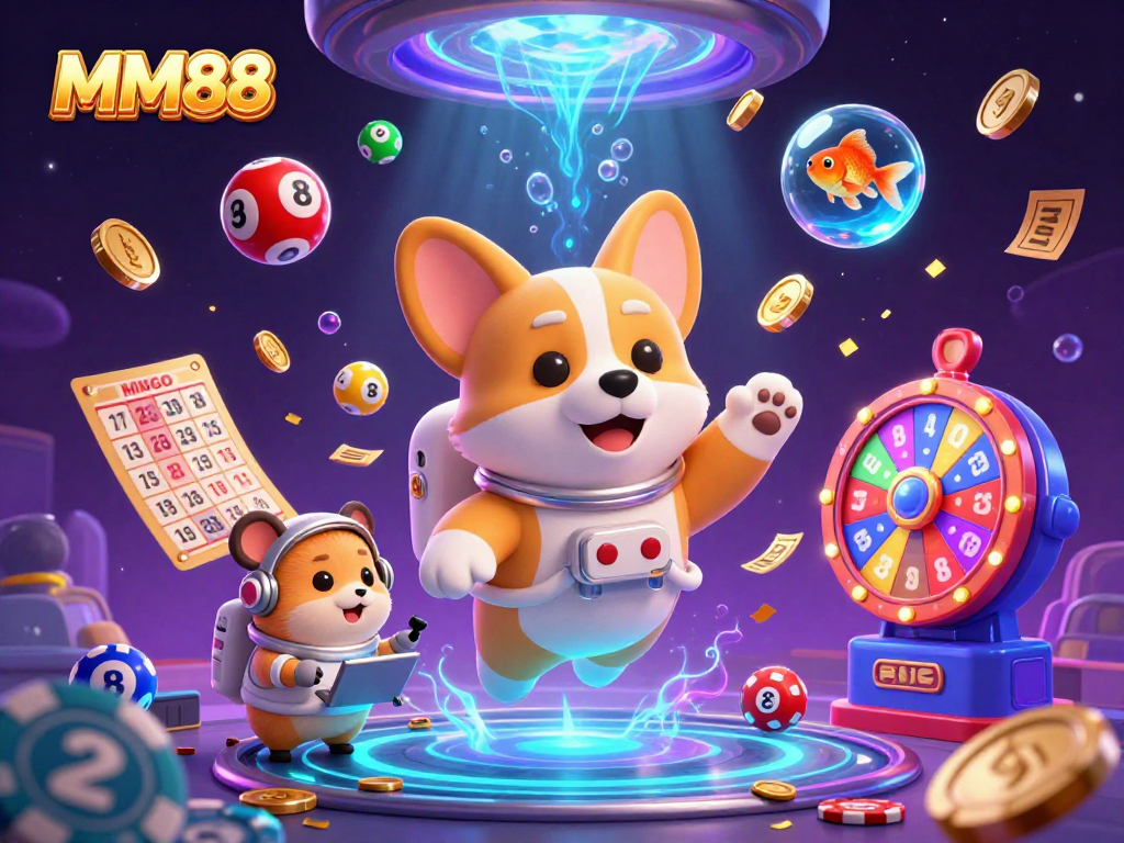 Experience thrilling MM88 gameplay amid floating casino elements and vibrant colors.