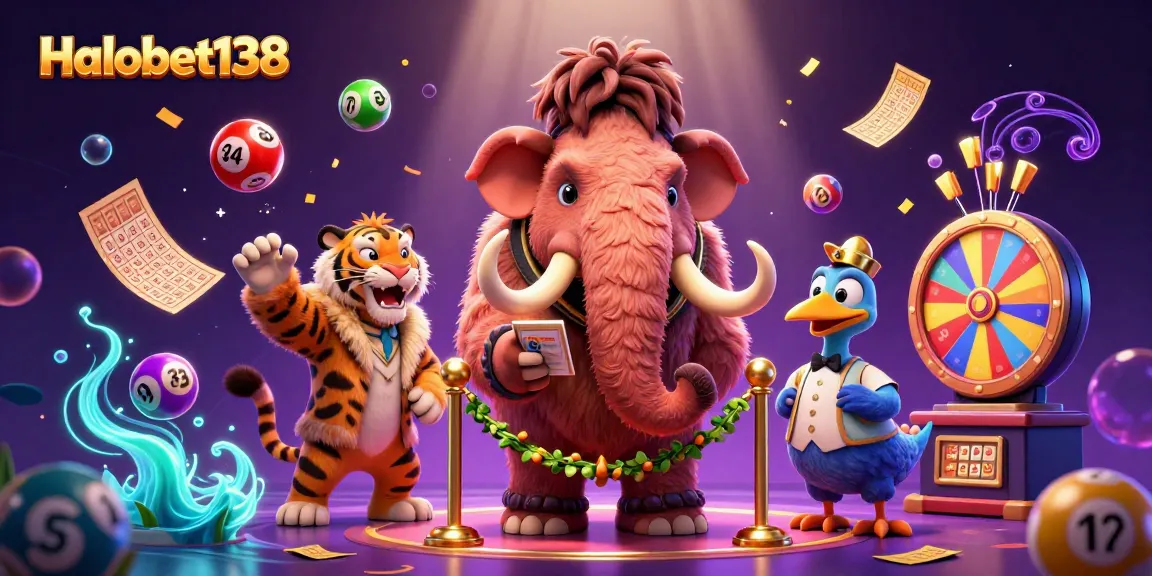 Experience excitement with Halobet138 in this dynamic 3D casino scene featuring vibrant lottery elements.