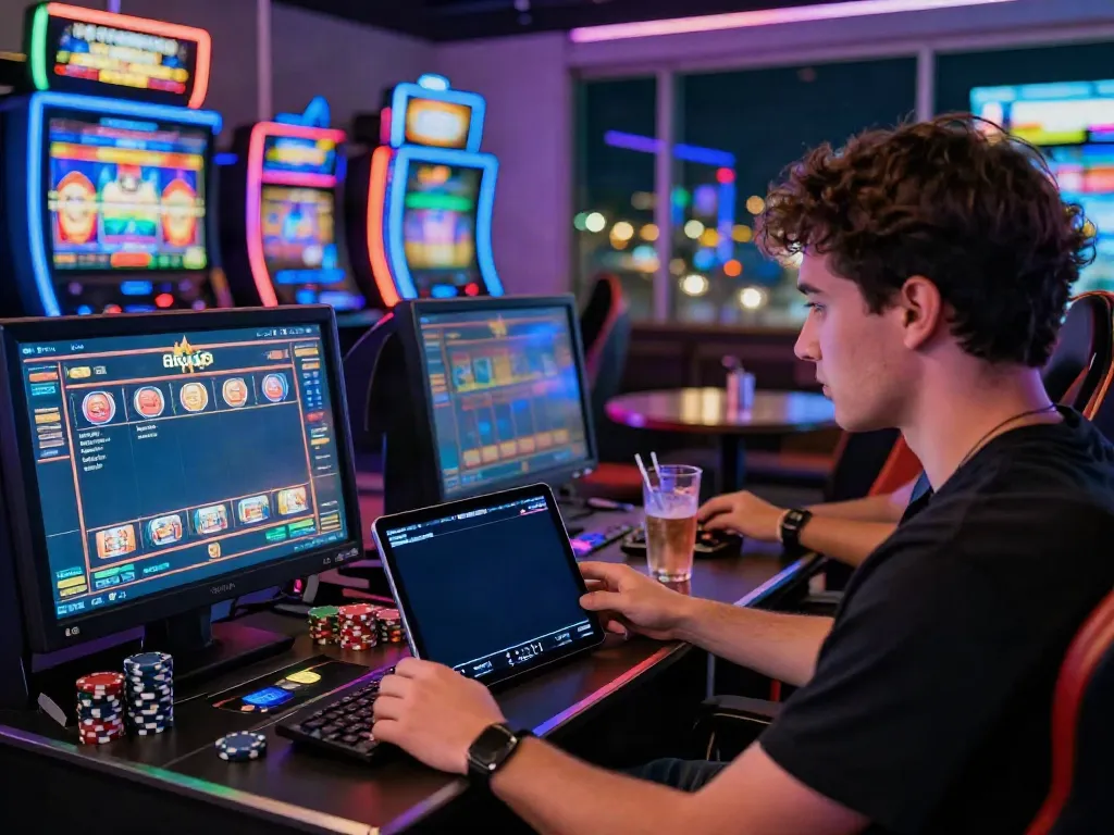 Gameplay on akunjp online slot interface in a lively casino setting.