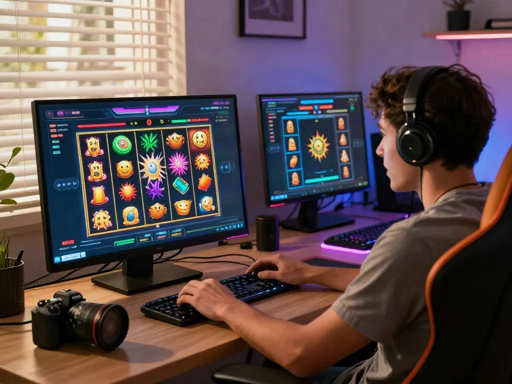 Exciting gaming experience with POKA88 online slot machine on a laptop.