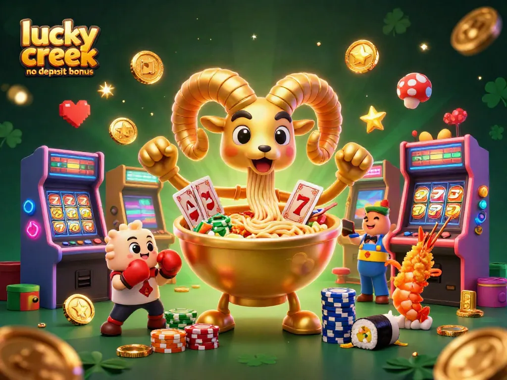 Experience the excitement of lucky creek no deposit bonus with vibrant casino characters and elements