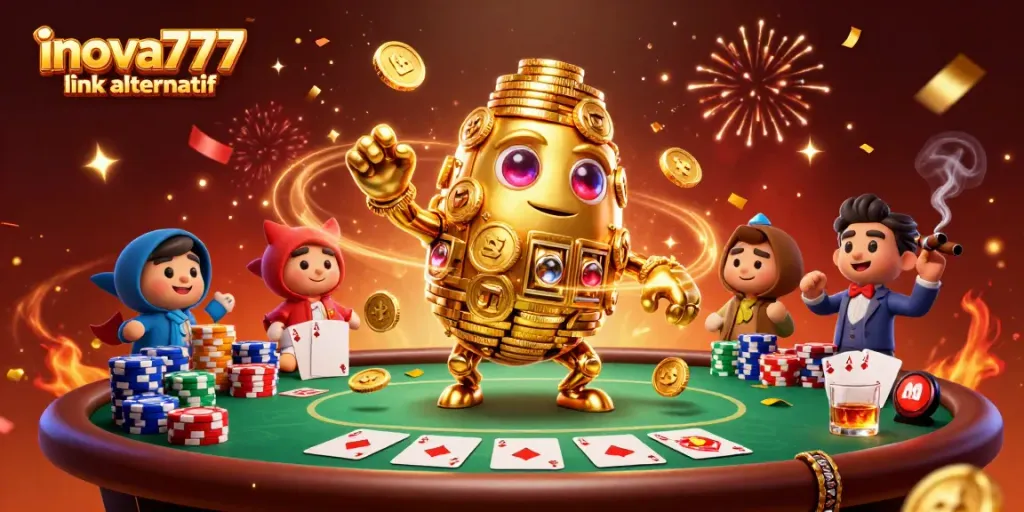 Play your favorite slots with inova777 link alternatif, featuring a golden golem and vibrant casino elements.
