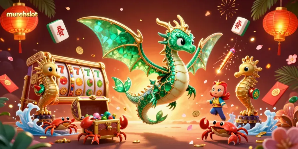 Permainan slot murahslot dengan naga laut 3D mengilap dan koin keberuntungan bertebaran.