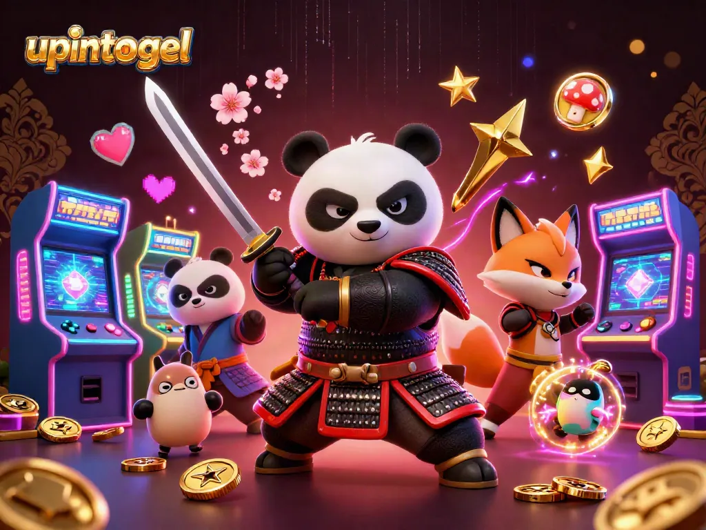 Menangkan permainan dengan upintogel melalui ilustrasi kartun 3D samurai panda di dunia kasino.