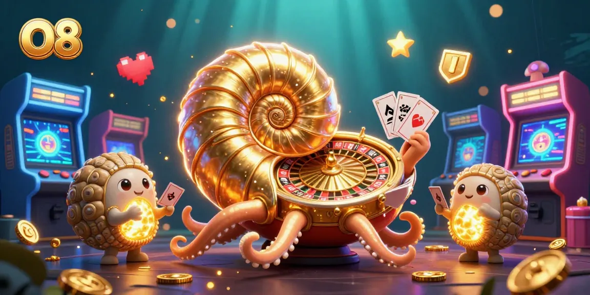 Engage in vibrant casino excitement with O8's immersive gaming scene featuring a giant nautilus.