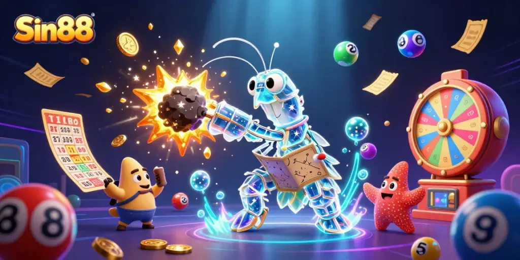 Experience Sin88's thrilling gameplay with vibrant lottery elements and dynamic characters.