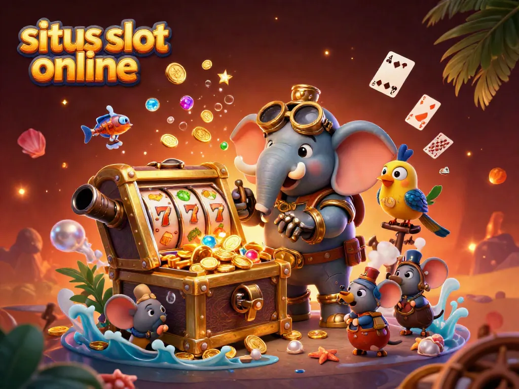 Permainan slot online yang mengasyikkan dengan mesin slot emas dan karakter unik.