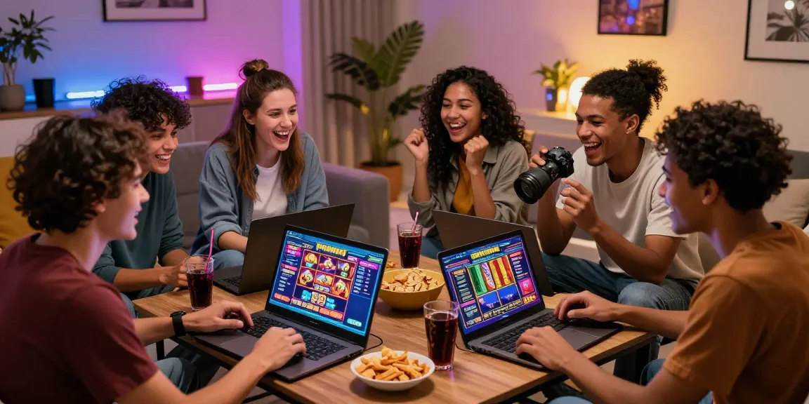 Friends discussing bandar slot strategies in a cozy gaming room