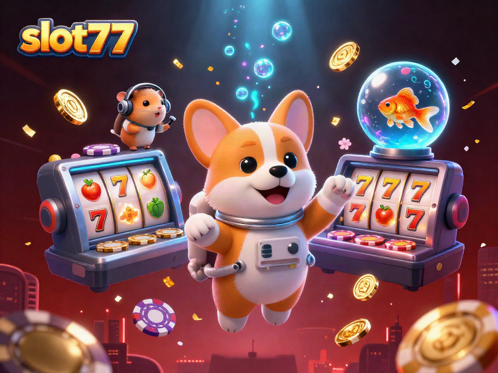 Engage in slot777 excitement as a corgi astronaut explores a thrilling casino in space.