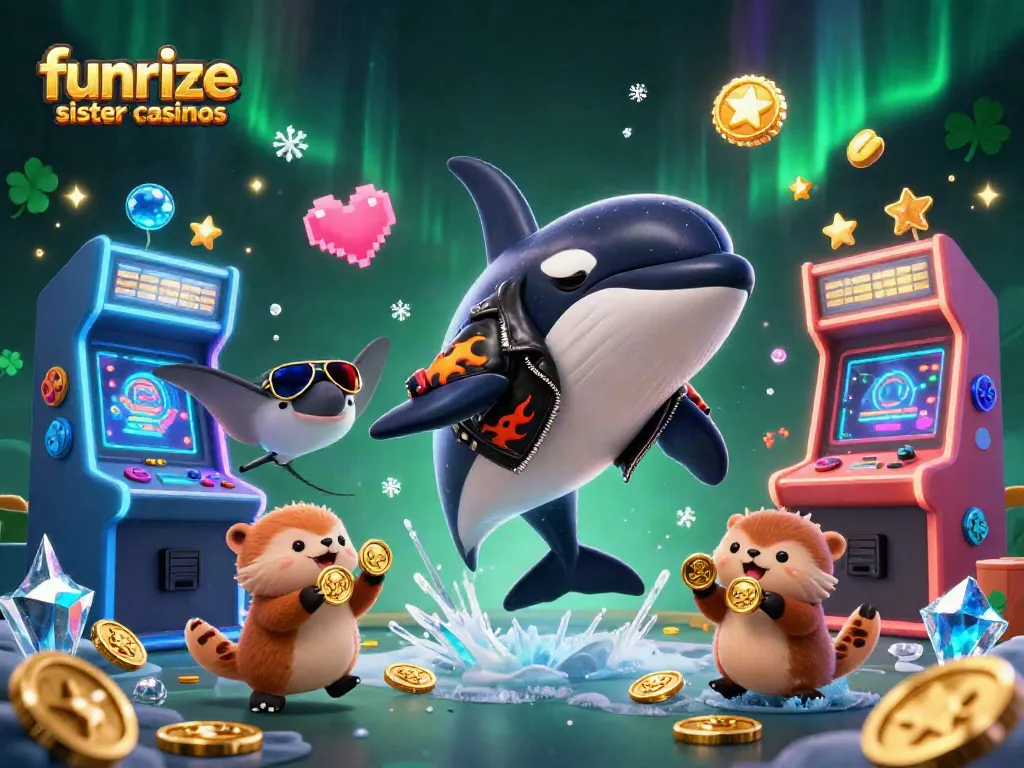 Experience funrize sister casinos with vibrant 3D characters and casino-themed elements.