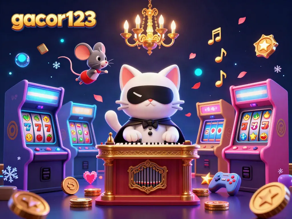 Experience the magic of gacor123 with a dynamic casino scene featuring animated characters and vibrant gaming elements.