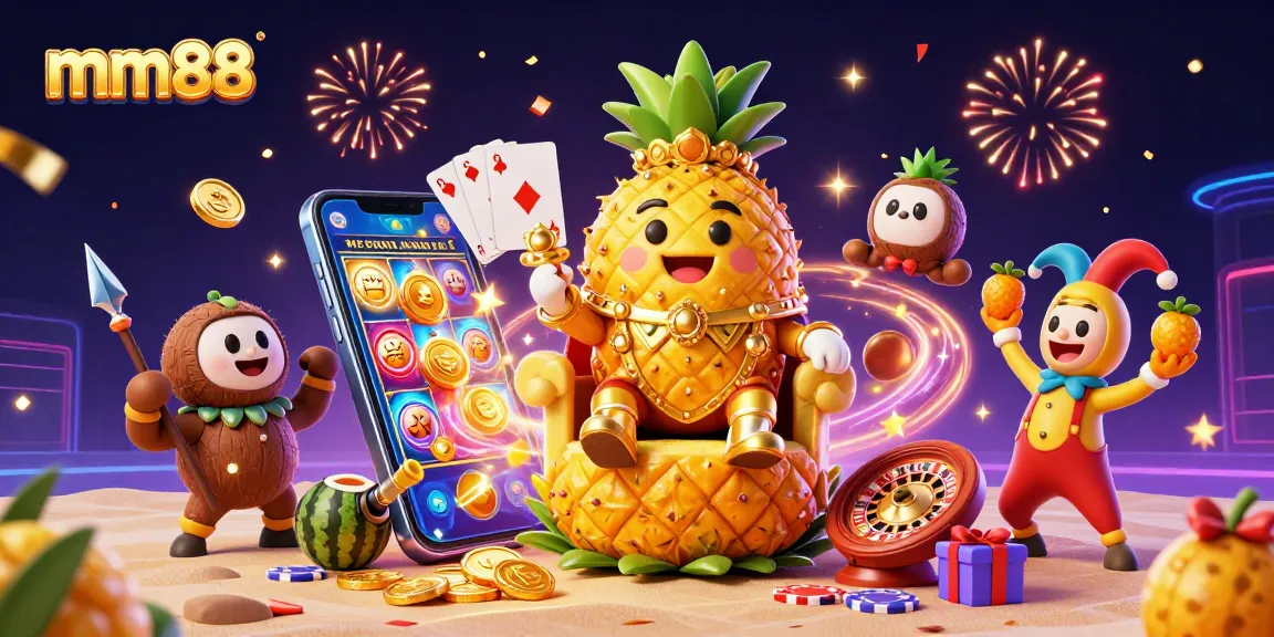 Spin winning slots with mm88 while enjoying a festive casino atmosphere and vibrant characters.