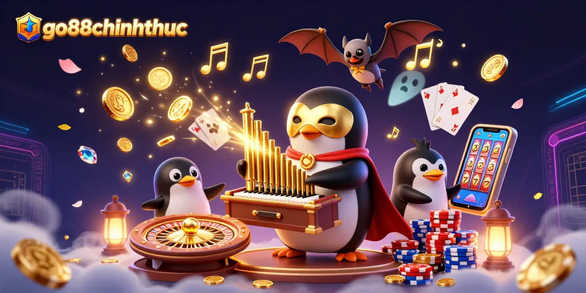 Experience wins at go88chinhthuc with vibrant casino elements and a playful penguin performance.