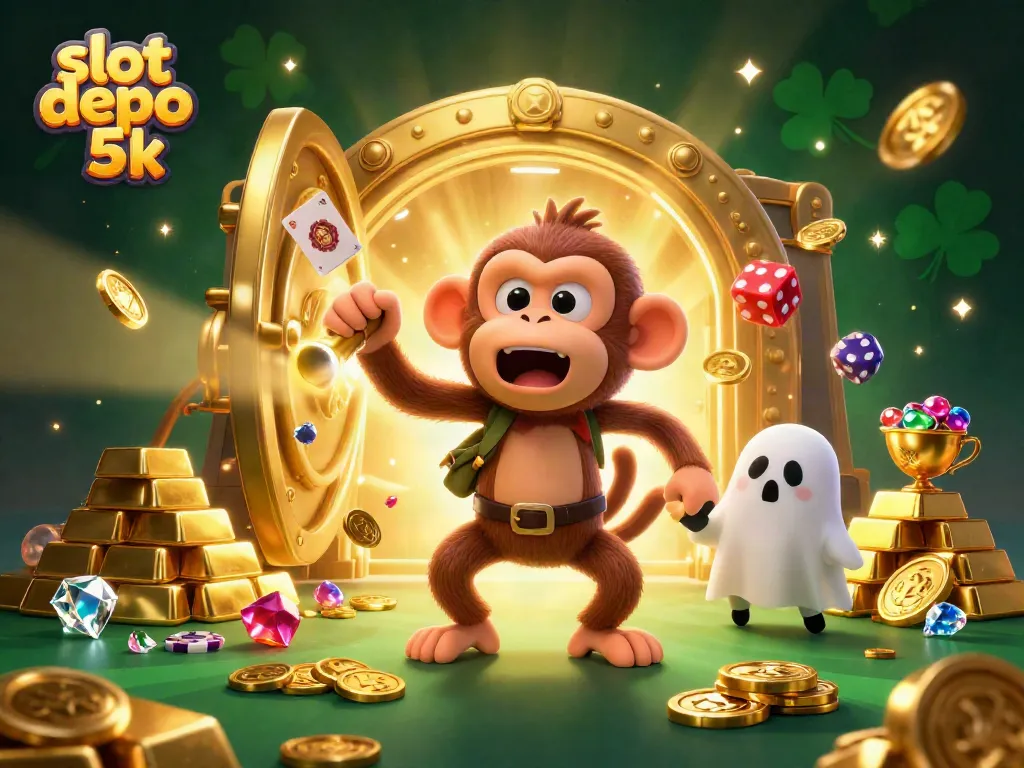 Experience thrilling fun and excitement at slot depo 5k with playful characters in a vibrant casino scene.