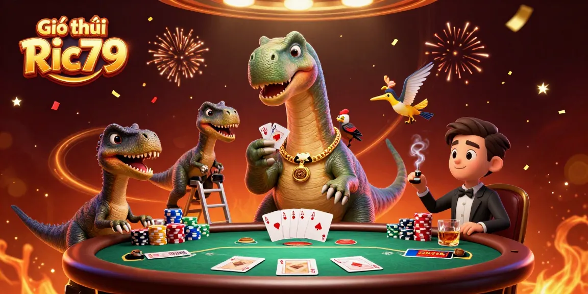 Experience the excitement of "Giới thiệu Ric79" with vivid poker action, colorful chips, and dynamic illustrations.