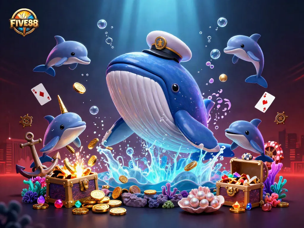 Experience the thrilling online gaming world of FIVE88 with vibrant 3D characters and casino elements.